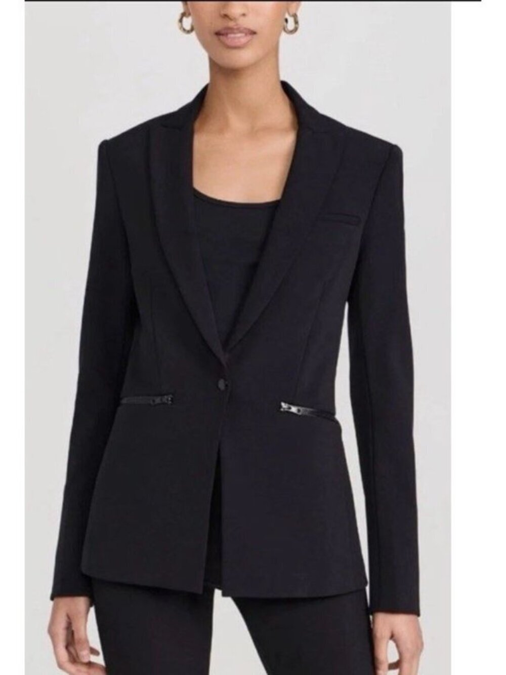 Veronica Beard Black Zip Scuba Dickey Blazer Jacket Sz 10 Zip Pockets Stretch